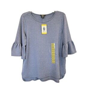 Adrianna Papell Knit top NWT Blue shirt womens Sz M Ruffle sleeve Tee